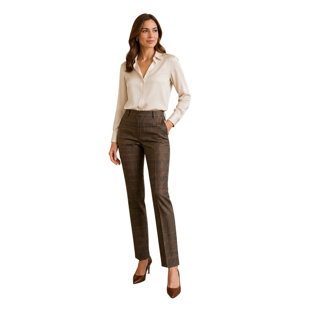 Brooks Brothers Women 6 Lucia Fit Dress Pants 100% Italian Wool Plaid Brown NWOT